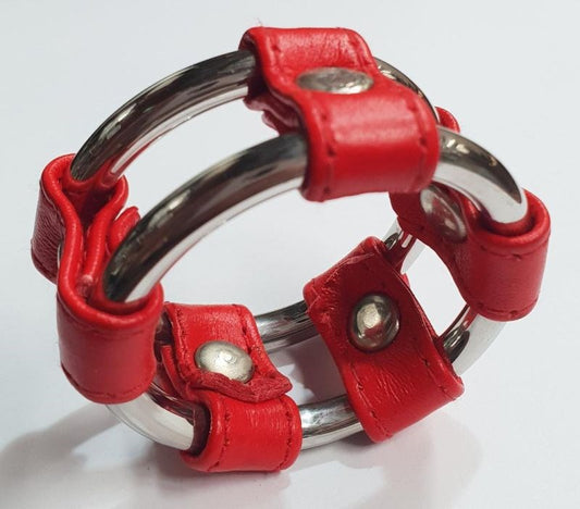 Plain Tube Steel Double Cock Ring Red - Cock Rings