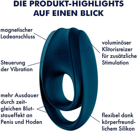 Satisfyer Incredible Duo 12 Functions Vibrating Cock Ring Deep Blue - Vibrating Cock Rings