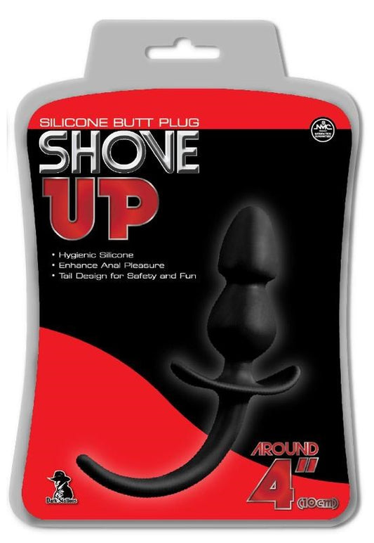 Shove Up 4" Black Silicone Butt Plug with Tail - Butt Plugs