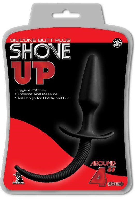 Shove Up 4 Inch Silicone Butt Plug with Tail Black - Butt Plugs