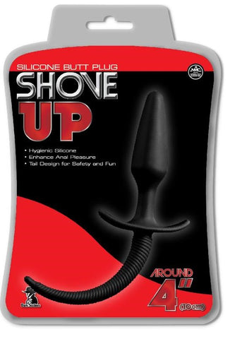 Shove Up 4 Inch Silicone Butt Plug with Tail Black - Butt Plugs