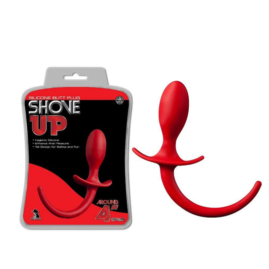 Shove Up 4" Silicone Butt Plug with Tail Red - Butt Plugs
