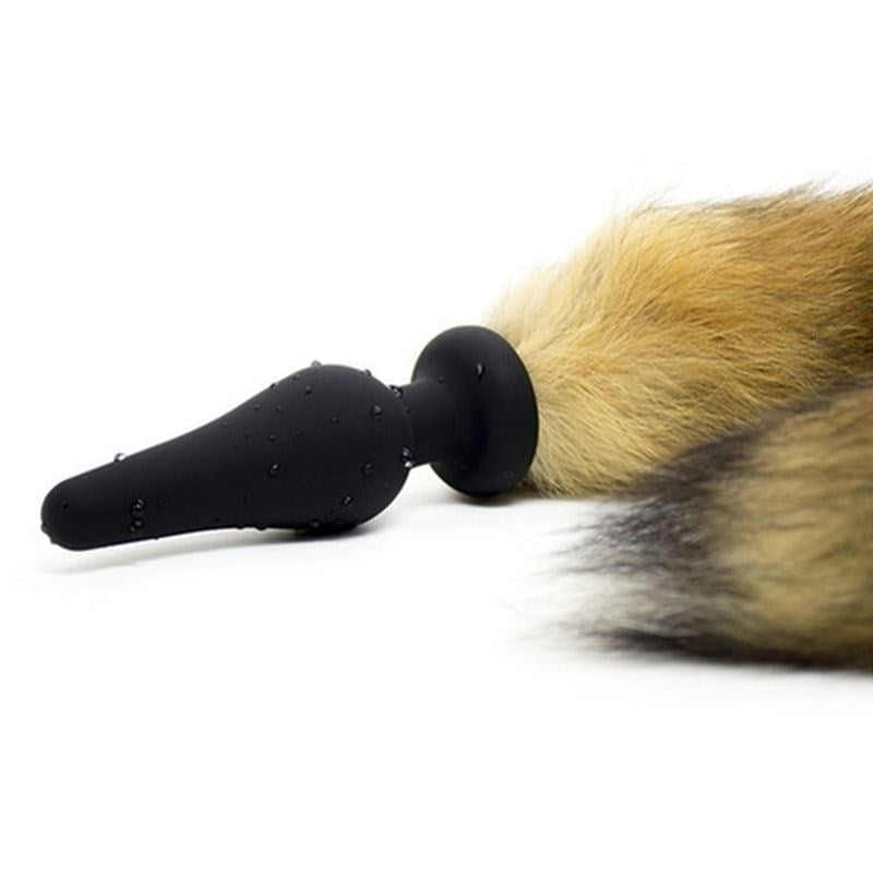 Silicone Anal Plug With Faux Yellow Fox Tail - - Prostate Toys