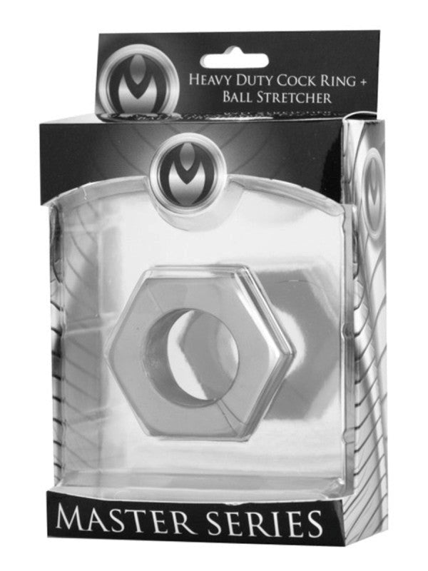 Silver Hex Heavy Duty Cock Ring and Ball Stretcher - - Cock Rings