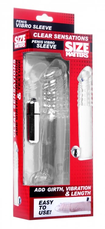 Size Matters Clear Sensations Penis Vibro Sleeve With Bullet - Pumps, Extenders and Sleeves