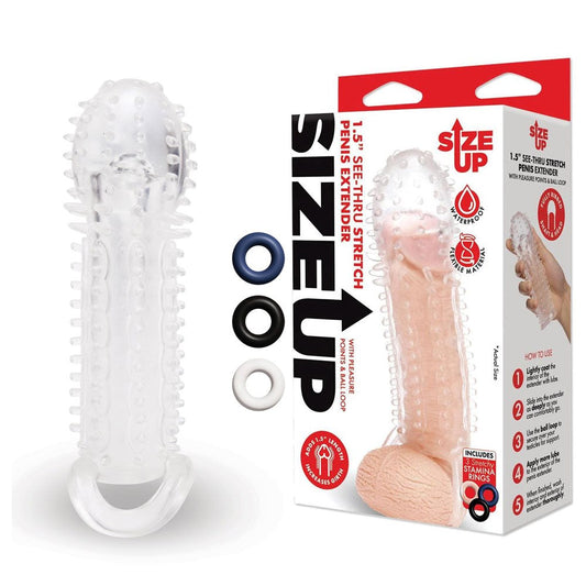 Size Up 1.5 Inch See-Thru Stretch Penis Extender - Pumps, Extenders and Sleeves