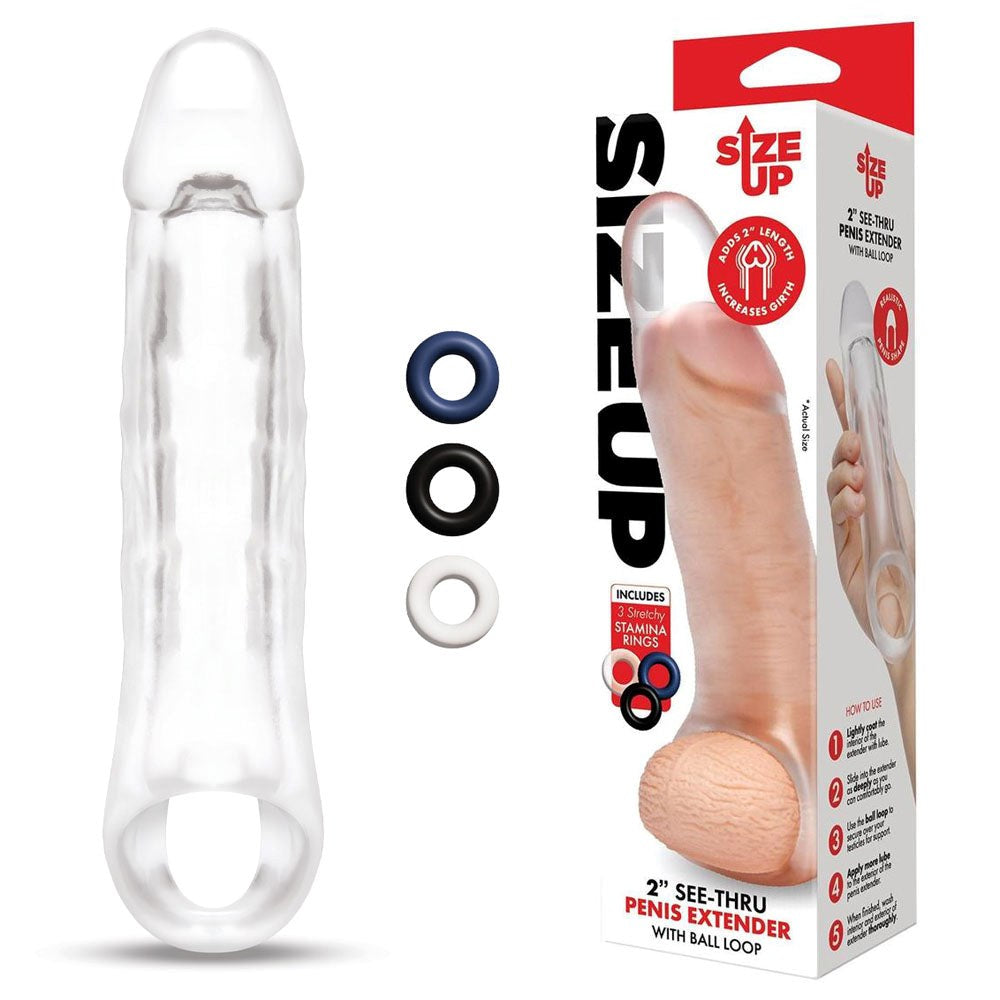 Size Up 2 Inch See-Thru Penis Extender with Ball Loop - - Pumps, Extenders and Sleeves