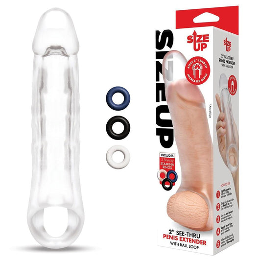 Size Up 2 Inch See-Thru Penis Extender with Ball Loop - Pumps, Extenders and Sleeves