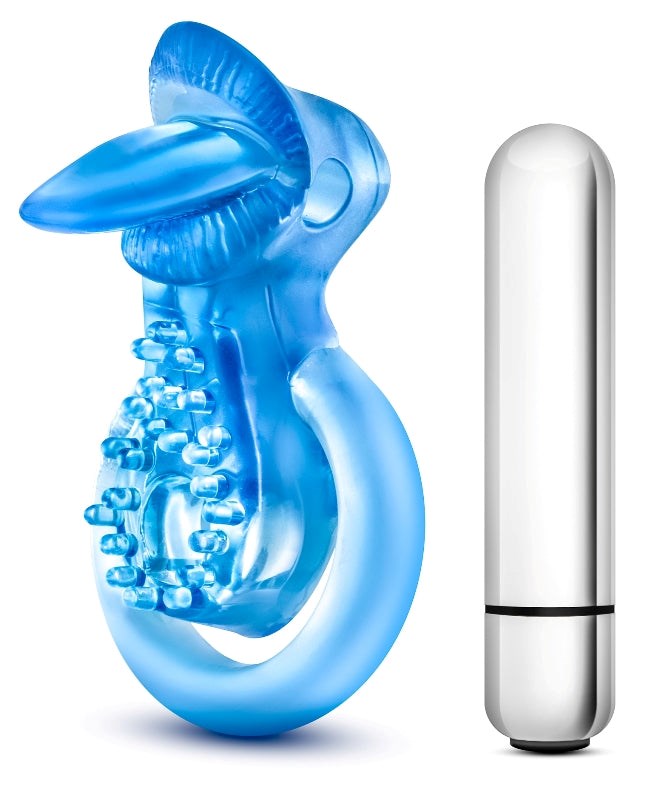 Stay Hard 10 Function Vibrating Tongue Ring Blue - - Cock Rings