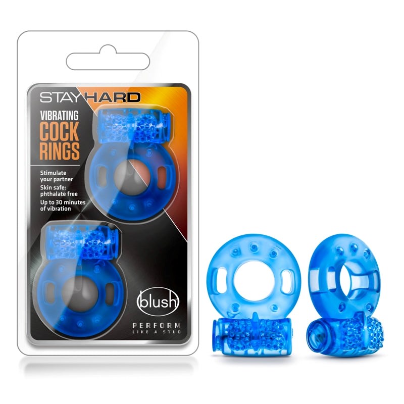 Stay Hard Vibrating Cock Rings 2 Pack Blue - - Cock Rings