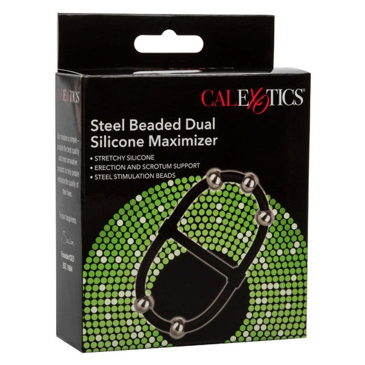 CalExotics Steel Beaded Dual Silicone Maximizer Cock Ring - Stretchy Cock Rings
