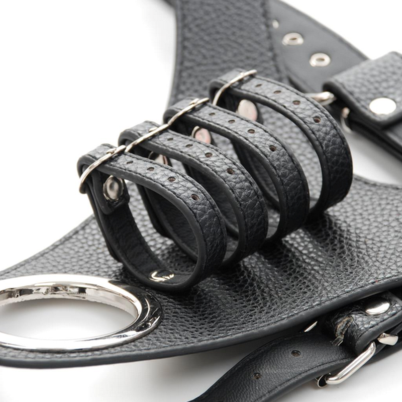 Strict Leather Harness with 4 Penile Straps - - Male Chastity