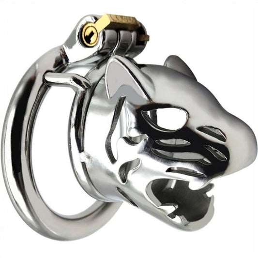 Tiger Head Steel Cock Cage - Male Chastity