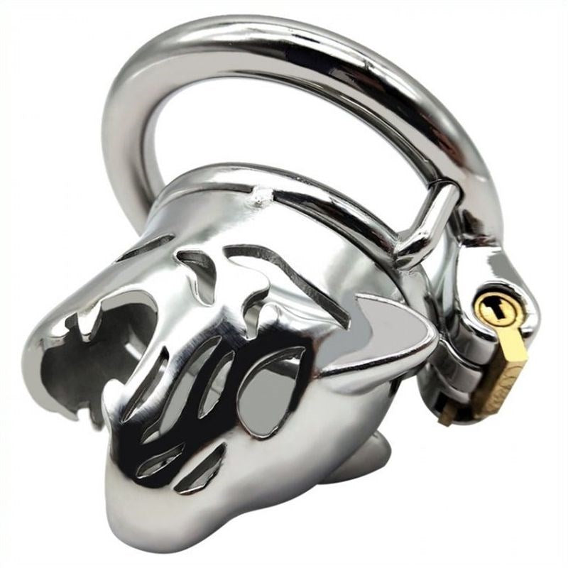 Tiger Head Steel Cock Cage - - Male Chastity