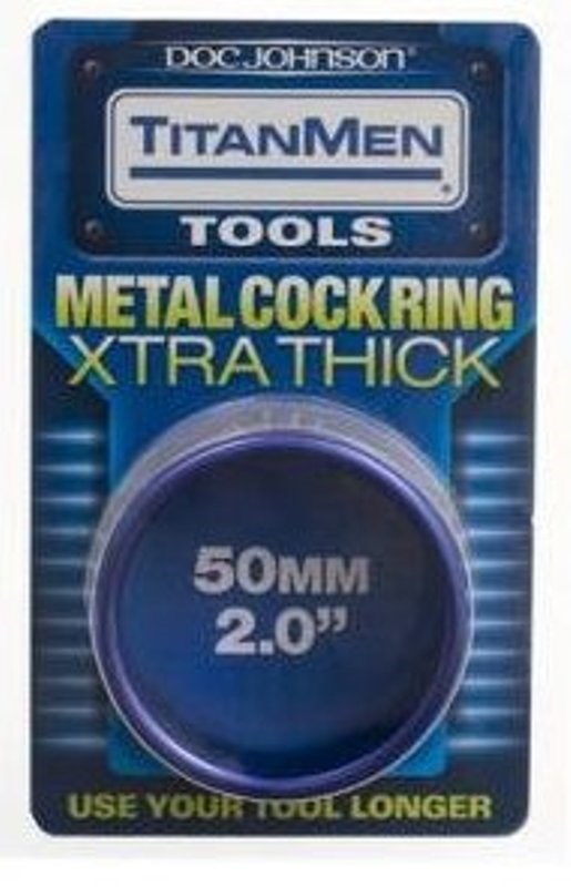 TitanMen Tools Xtra Thick Metal Cock Ring 50mm Blue - Steel Cock Rings