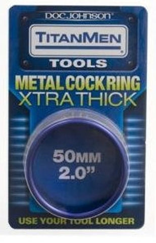TitanMen Tools Xtra Thick Metal Cock Ring 50mm Blue - Steel Cock Rings