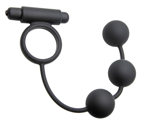 Tri-Orb Vibrating Cock Ring And Weighted Silicone Anal Balls - Cock Rings