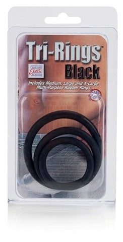 CalExotics 3 PIece Stretchy Mens Tri-Rings Black - Stretchy Cock Rings