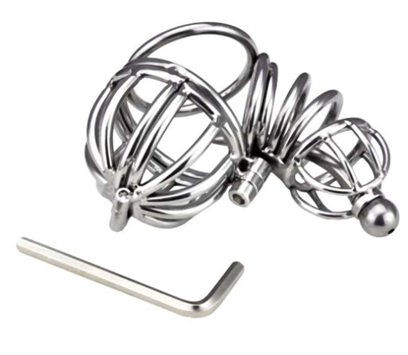 Ultimate Cock and Ball Cage Short with Urethral Sound - - Male Chastity