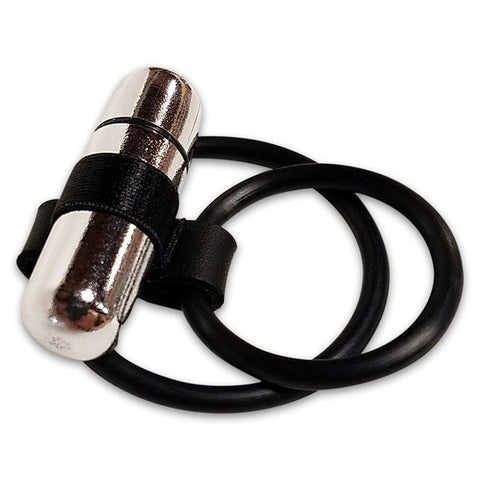 Vibrating Dual Nitrile C Ring with Bullet Black - Vibrating Cock Rings