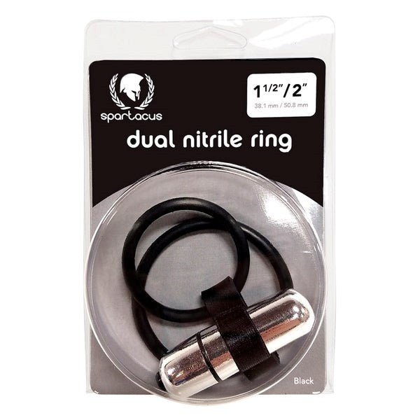 Vibrating Dual Nitrile C Ring with Bullet Black - - Vibrating Cock Rings