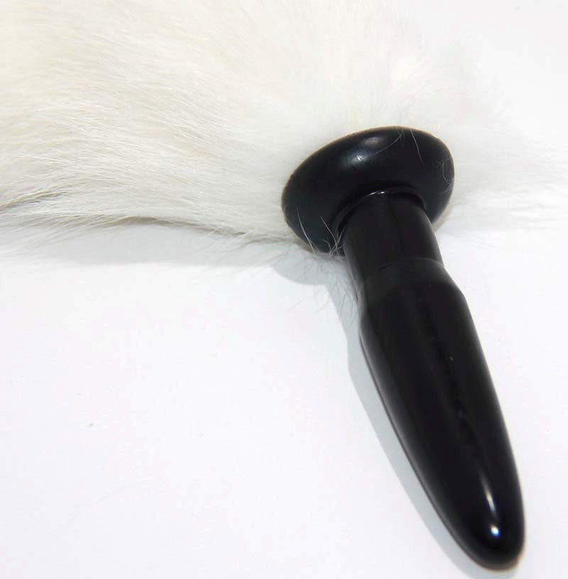 White Faux Fox tail Silicone Anal Plug - - Butt Plugs