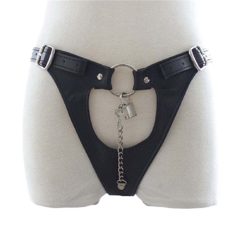 Womens Leather Chastity Thong - - Male Chastity