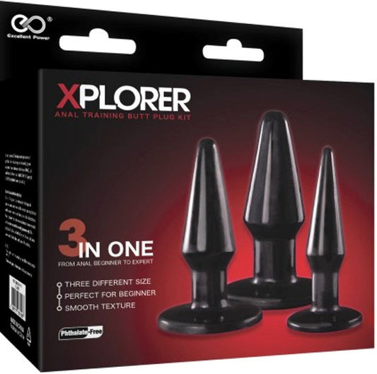 Xplorer Anal Training Butt Plug Kit - Black - Butt Plugs