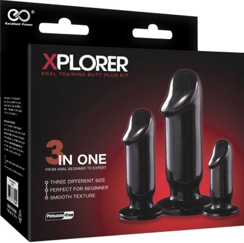 Xplorer Anal Training Cock Plug Kit - Black - Butt Plugs