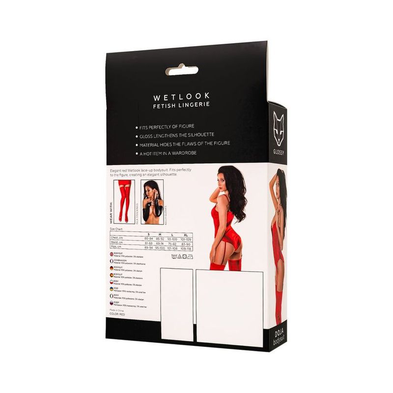 Glossy Doja Sexy Womens Bodysuit With Garter Strap Red - - Teddies and Bodysuits