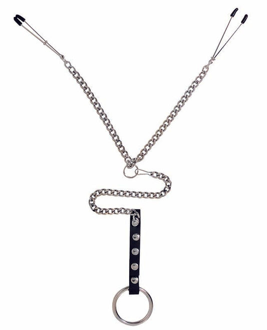 Y-Style Adjustable Tweezer Clamps With Cock Ring - Ball and Cock Toys