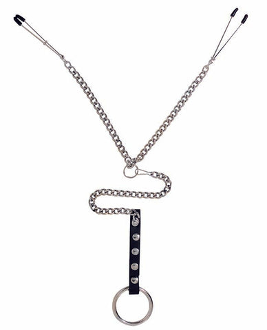 Y-Style Adjustable Tweezer Clamps With Cock Ring - Ball and Cock Toys