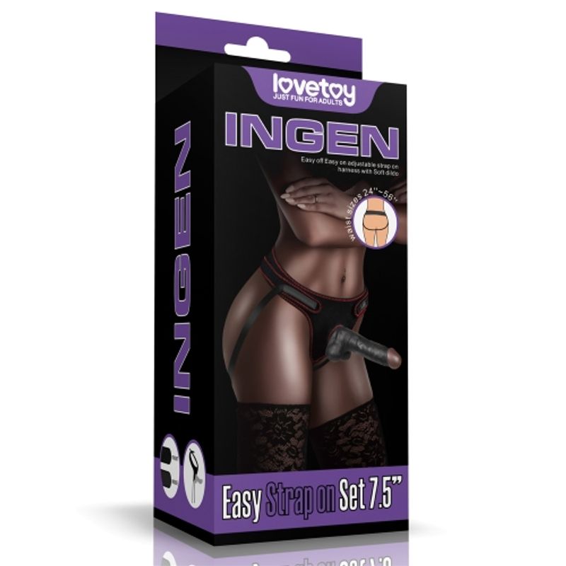 Lovetoy 7.5 Inches Easy Strap On Dildo Set Black - Strap On Sextoys
