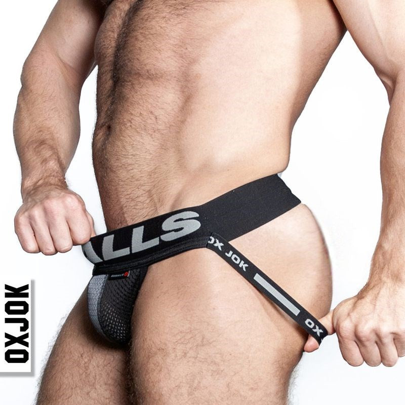Oxballs Airmesh Swagger Sexy Mens Jockstrap Tar Black - - Jocks and G-Strings