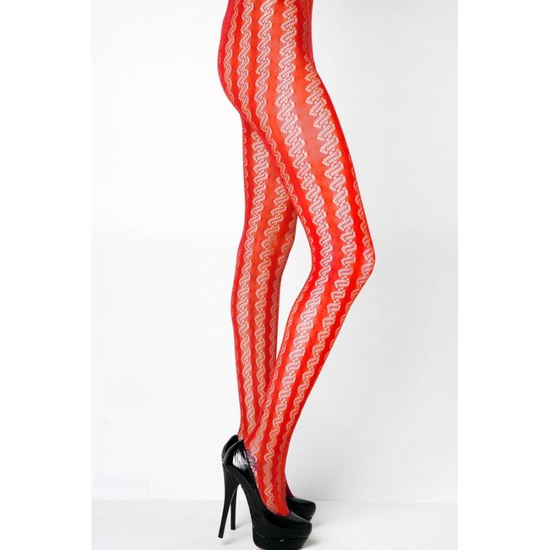 Killer Legs Stella Elyse Coiled Lines Fishnet Tights OS - Red - Fishnet and Thigh Highs