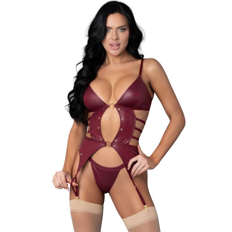 Exposed Lingerie Kira Burgundy Kiss Two Piece Set - L XL - Her Fetish
