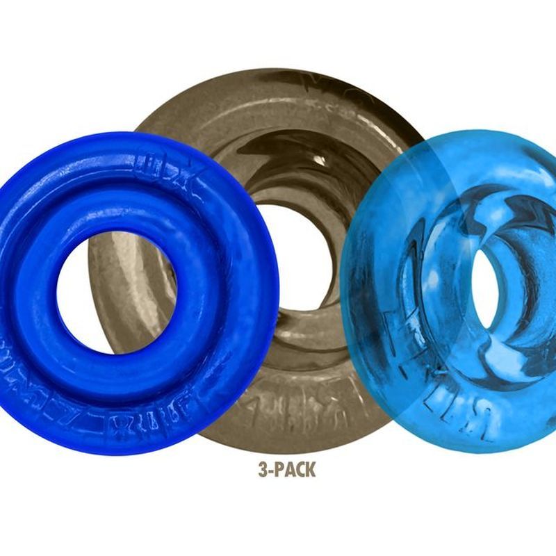OxBalls RimRingz 3 Piece Multi Size Stretchy Cock Ring - Blue - Cock Ring Sets