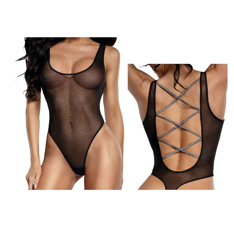 Dream Girl Sheer Mesh Womens Rhinestone Teddy OS - - Teddies and Bodysuits