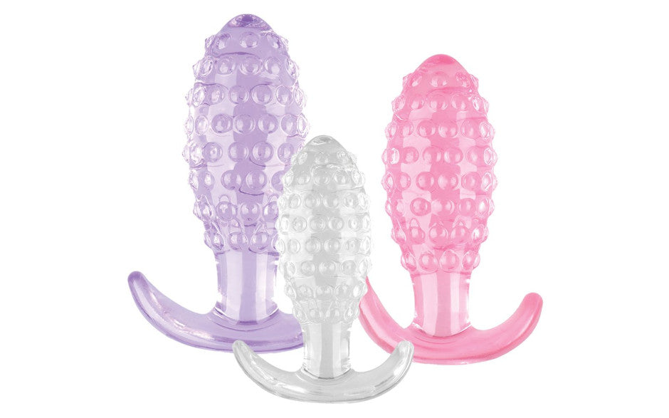 Hott Products Crystal Ballers 3 Piece Silicone Anal Plug Set - Butt Plugs