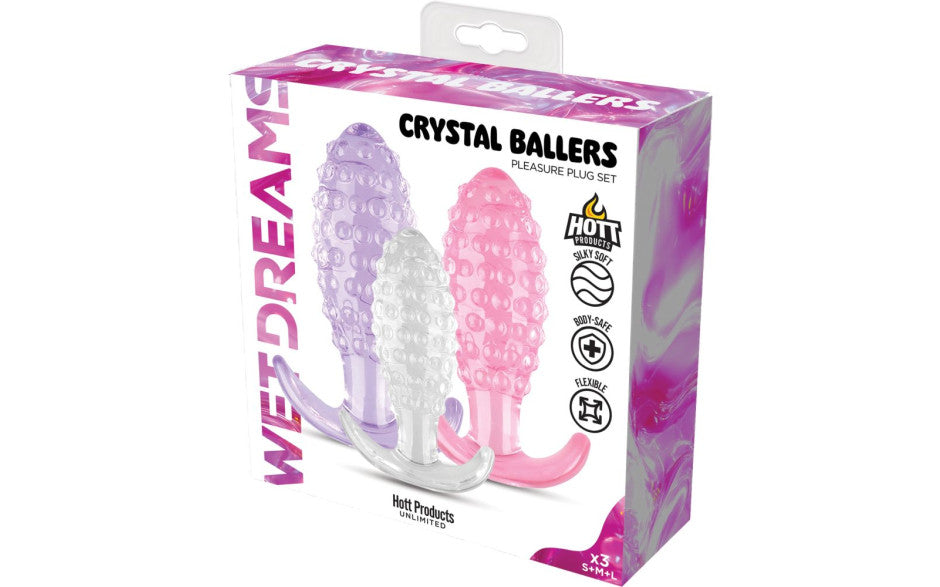 Hott Products Crystal Ballers 3 Piece Silicone Anal Plug Set - Butt Plugs
