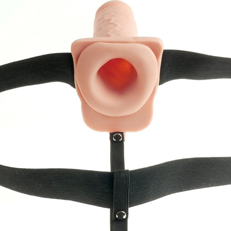 6 inch Hollow Rechargeable Strap-On with Remote Flesh - - Strap On Sextoys