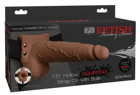 Fetish Fantasy 7.5 inch Hollow Squirting Strap-On with Balls - Strap On Sextoys