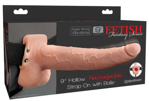 Fetish Fantasy 9 inch Vibrating Hollow Strap-On with Balls - Realistic Dildos
