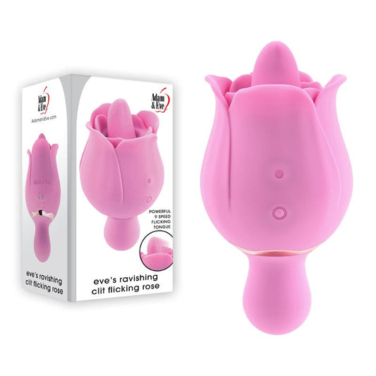 Adam & Eve's Dual-Ended Clit Flicking Rose - 9-Speed Bliss - Finger and Tongue Vibrators