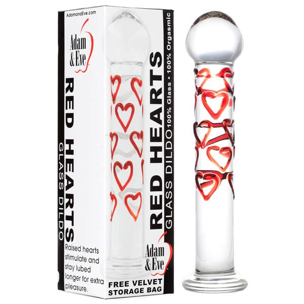 Adam & Eve Red Hearts Glass Dildo - - Glass Sex Toys