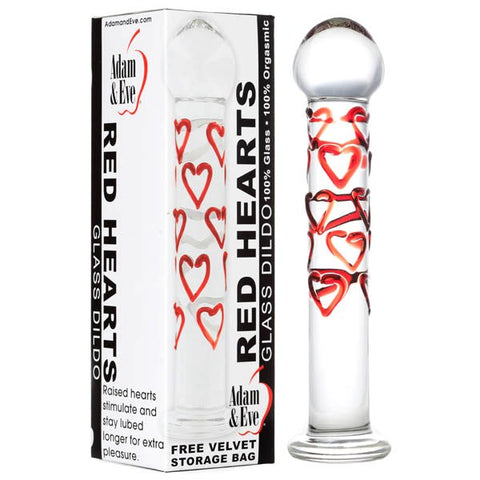 Adam & Eve Red Hearts Glass Dildo - Glass Sex Toys