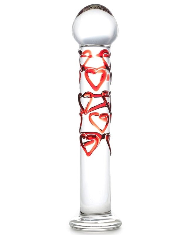 Adam & Eve Red Hearts Glass Dildo - - Glass Sex Toys