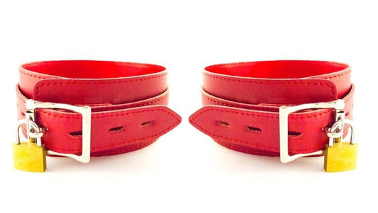 BDStyle Faux Leather Collar Adjustable Red Thick - Collars and Leads