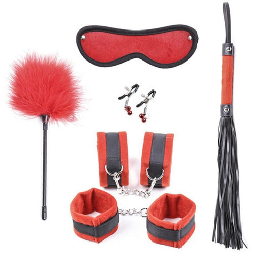 Black and Red Plushy 6 piece Bondage Kit - Bondage Kits