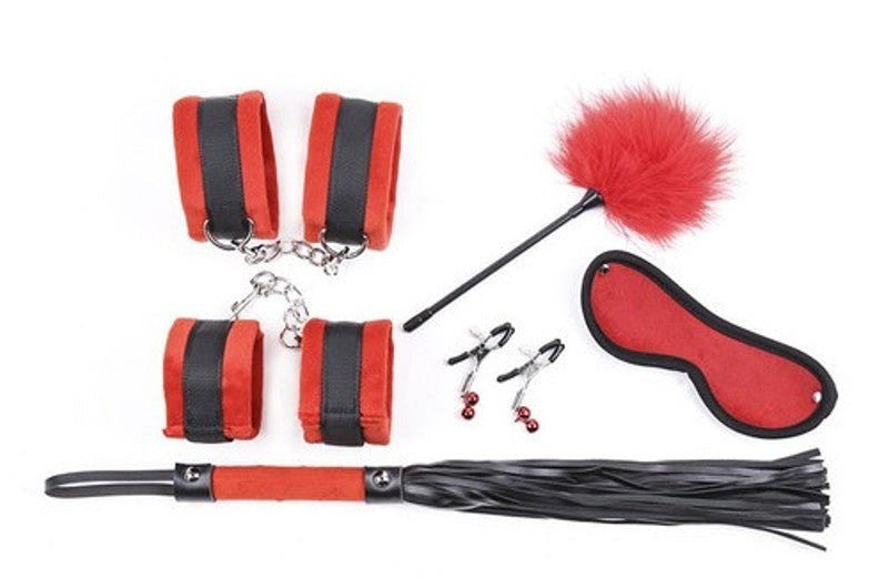 Black and Red Plushy 6 piece Bondage Kit - - Bondage Kits